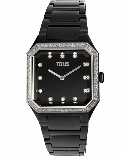 [300358052] Reloj Tous Karat Squared analógico mujer con brazalete de aluminio negro y circonitas