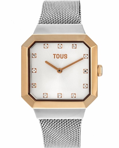 [300358060] Reloj Tous Mujer Karat Squared Analógico Brazalete Acero Plateado & IPRG Rosa 300358060