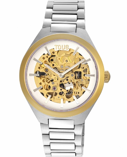 [300358071] Reloj Tous Mujer Karat Round Analógico Acero Plateado IPG Dorado y Brazalete de Acero 300358071