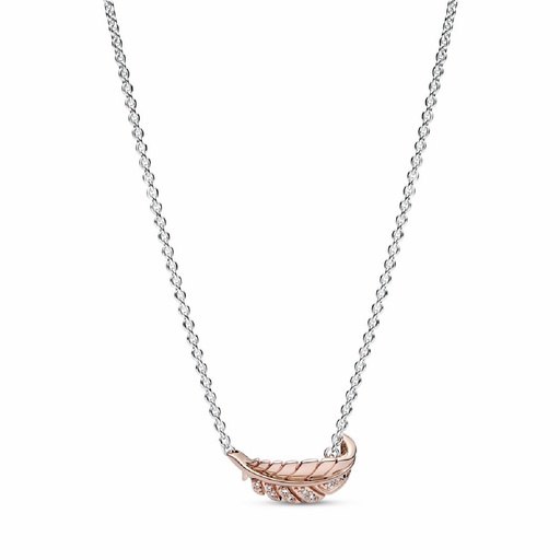 [382575C01-45] Collar Pandora Pluma Curvanda Flotante en Dos Tonos