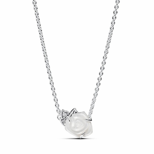 [393206C01-45] Collar Pandora de Rosa Blanca en Flor