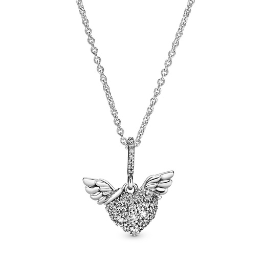 [398505C01-45] Collar Pandora Corazón en pave transparente y Alas de Ángel