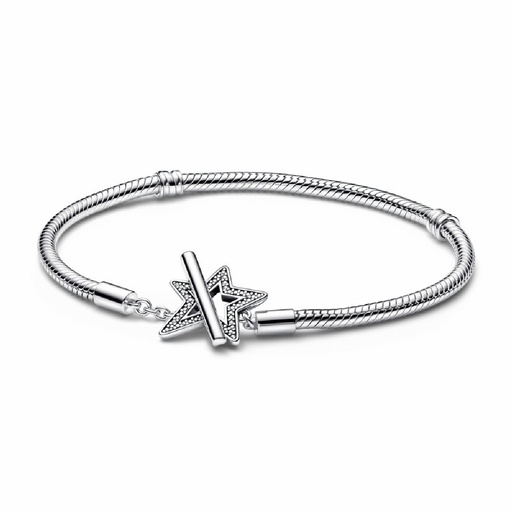 Pulsera Pandora Cadena de Serpiente con Cierre en T Estrella Asimétrica