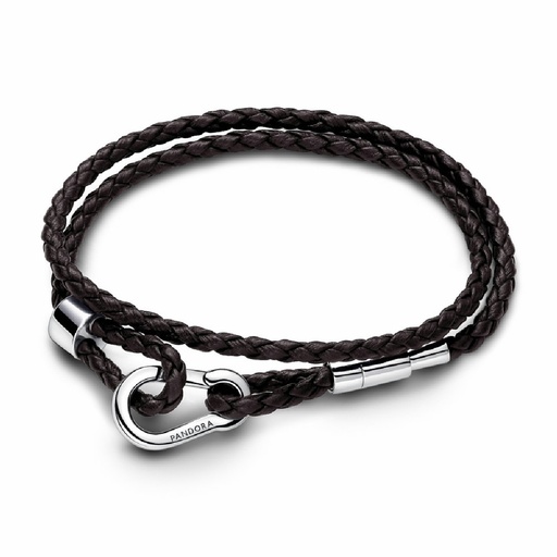 [593338C01-D2] Pulsera Pandora Moments Cuero Trenzado Doble