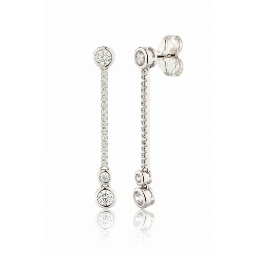 [WP079/LP] Pendientes Camaleoni Berta Plata Rodio Largo 3 Chatones WP079/LP
