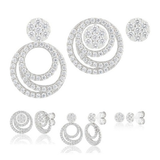 [WPD006/LP] Pendientes Camaleoni  Plata Rodio Desmontable Cerco y 3 Circulos WPD006/LP