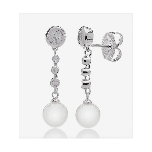 [WPP022/LP] Pendientes Camaleoni Gondar Plata Rodio Chatones y Perla WPP022/LP
