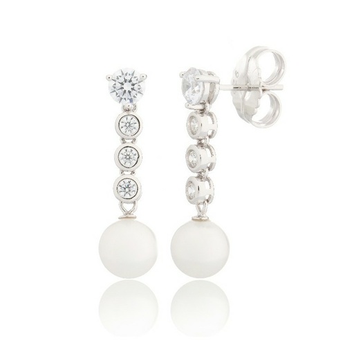 [WPP024/MP] Pendientes Camaleoni Mull Plata Rodio 3 Chatones Perla WPP024/MP