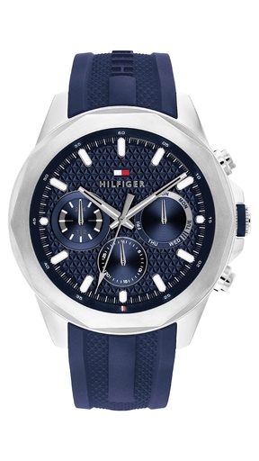 [1710649] Reloj Tommy Hilfiger Hombre Multifuncion Lars Acero Plateado Silicona Azul 1710649