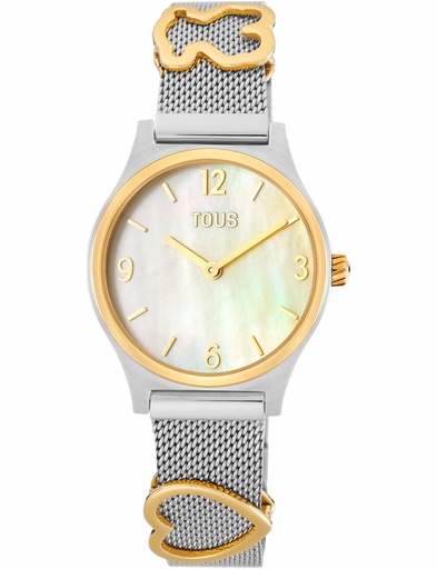 [3000136000] Reloj Tous Mujer Epic Icon Acero Plateado IP Dorado Esfera Nácar y Correa con Detalles Osos Dorados 3000136000