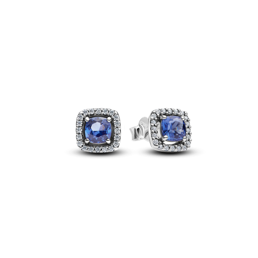 [293551C01] Pendientes Pandora de botón Halo Azul Cuadrado Brillante 