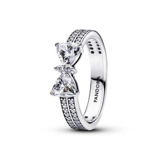 Anillo Pandora Doble Banda Lazo Brillante