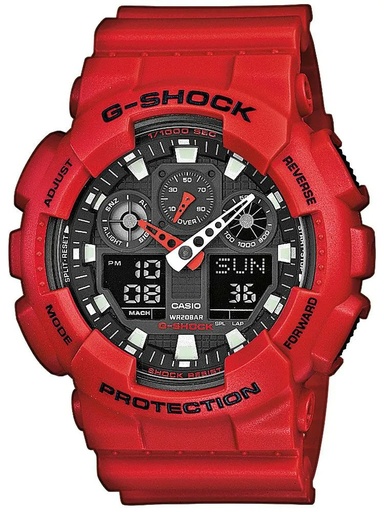 [GA-100B-4AER] Reloj Casio G-Shock Hombre Analógico-Digital Multifunción Rojo GA-100B-4AE