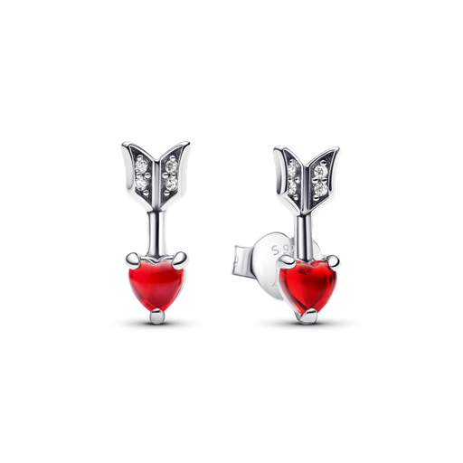 [293668C01] Pendientes Pandora Flecha y Corazón Cristal de Murano Rojo