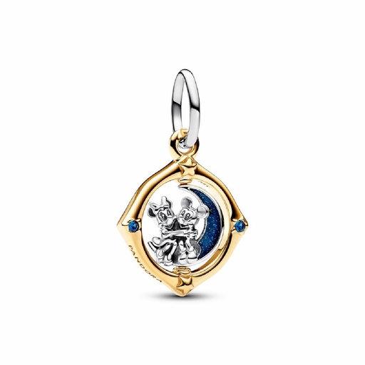[762955C01] Charm Pandora Colgante Luna Giratoria en Dos Tonos de Mickey y Minnie Mouse de Disney