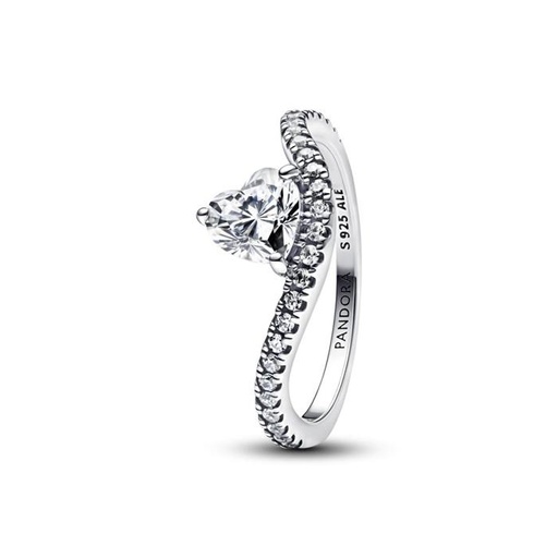 Anillo Pandora Corazón Ondulado en Pavé 193661C01