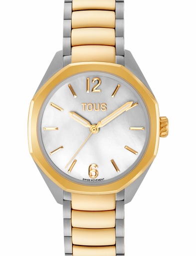 [3000141400] Reloj Tous Mujer Now Lady Analógico Acero Bicolor Plateado IP Dorado Esfera Nácar 3000141400