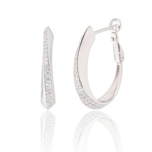 [WP128/AR] Pendiente Camaleoni White Aro Liso/Pave Plata Rodio WP128/AR