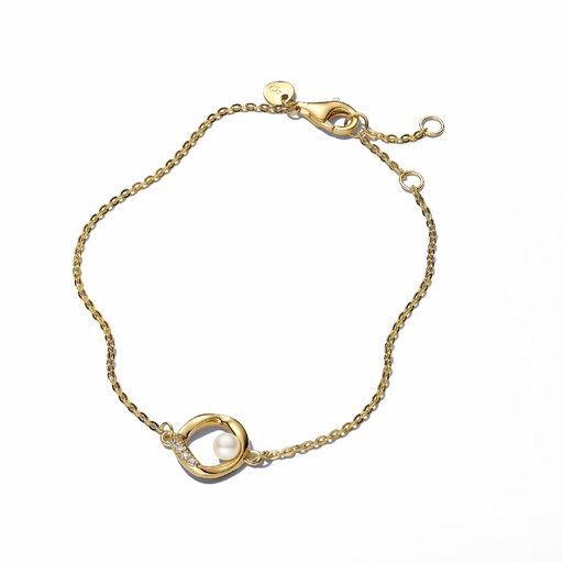 Pulsera Pandora Círculo Forma Orgánica en Pavé y Perla Cultivada de Agua Dulce Tratada
