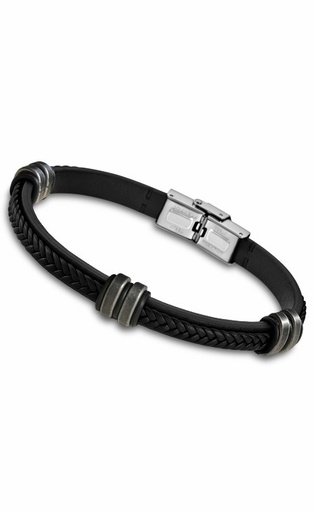 [LS1829-2/C] Pulsera Lotus Style Urban Man Acero y Piel Negra LS1829-2/C