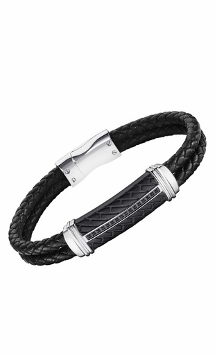 [LS2286-2/1] Pulsera Lotus Style Hombre Acero y Piel Negra LS2286-2/1