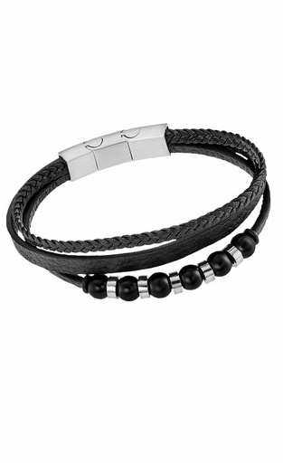 [LS2382-2/1] Pulsera Lotus Style Men in Black Acero y Piel Negra LS2382-2/1