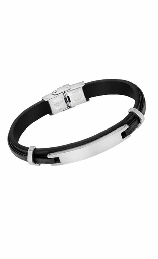 [LS2400-2/1] Pulsera Lotus Style Men Basic Acero y Piel Negra LS2400-2/1