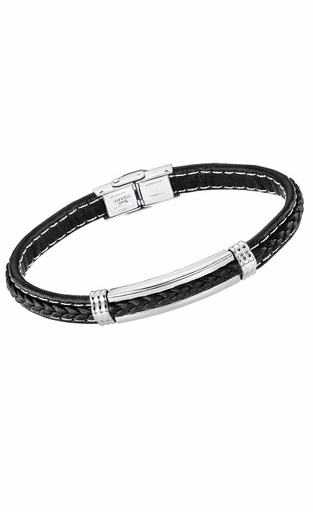 [LS2405-2/1] Pulsera Lotus Style Men Basic Acero y Piel Negra LS2405-2/1