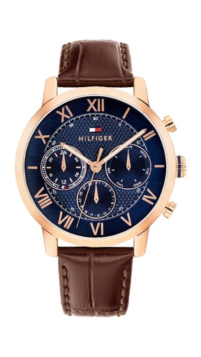 [1710727] Reloj Tommy Hilfiger Hombre Caja Acero Rosado Correa Marrón 1710727