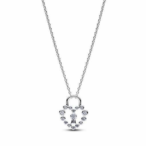 [394416C01-50] Collar Pandora Candado Corazón Brillante Plata 394416C01-50
