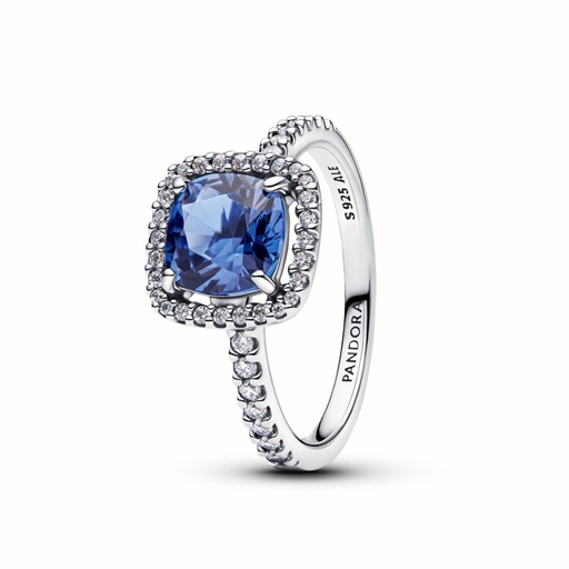 [193550C01-48] Anillo Pandora Declaración Halo Cuadrado Azul Brillante 193550C01