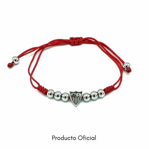 [CJ5009A] Pulsera Acero Bolas, Escudo y Macramé Rojo Sevilla CJ5009A
