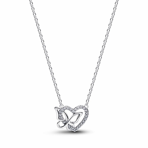 [394477C01-45] Collar Pandora Corazón y Mariposa Plata 394477C01-45