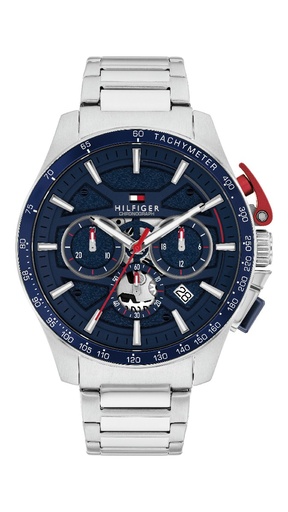 [1792261] Reloj Tommy Hilfiger Bank Plateado y Azul Cronógrafo Hombre 1792261