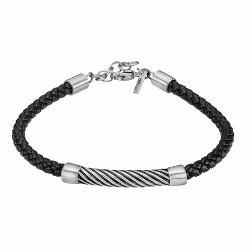 [LS2548-2/1] Pulsera Lotus Style Men Acero Inoxidable, Hombre y Piel Negra LS2548-2/1