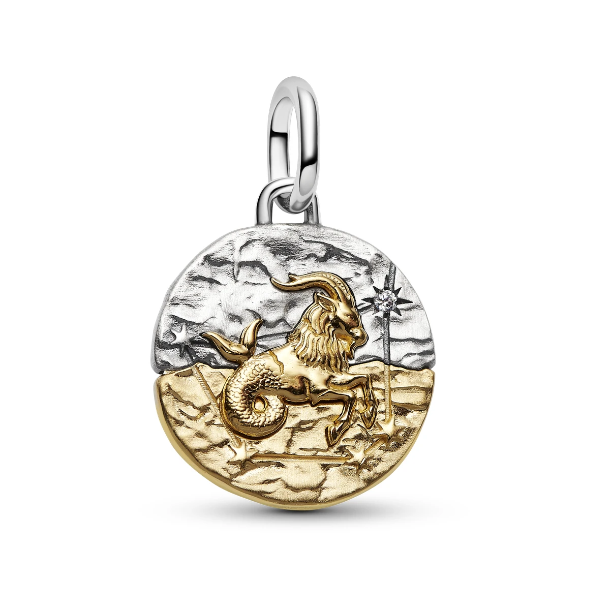 [764987C01] Charm Medallón en plata de ley y con un recubrimiento en oro de 14k Zodiaco Capricornio