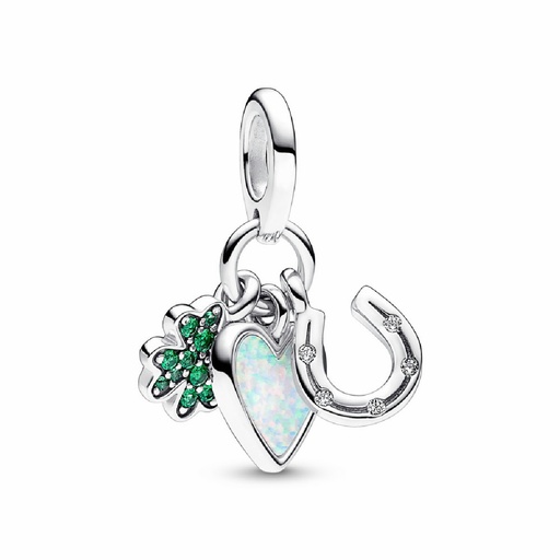 [792755C01] Charm colgante Pandora Triple trébol de cuatro hojas, corazón y herradura