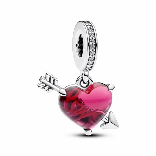 [793085C01] Charm colgante Pandora Cristal de Murano Corazón Rojo y Flecha
