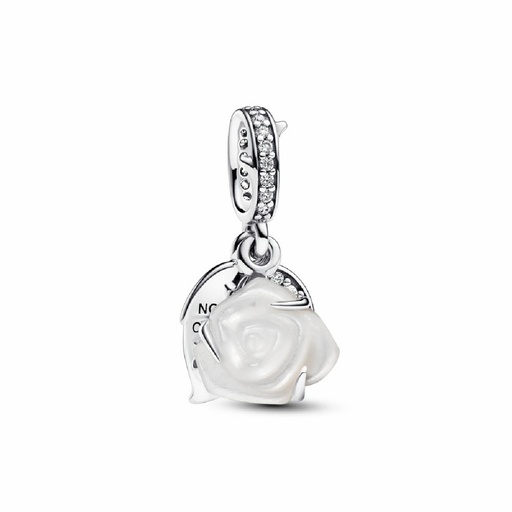 [793200C01] Charm Pandora colgante doble con rosa blanca en flor