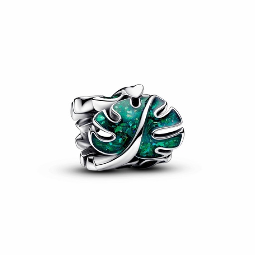 [793332C01] Charm Pandora Hojas Monstera Verdes