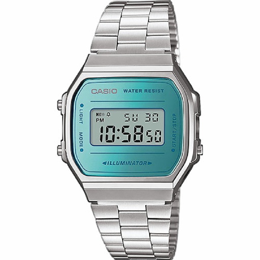 [A168WEM-2EF] Reloj Casio Vintage Iconic Unisex Plateado Esfera Celeste