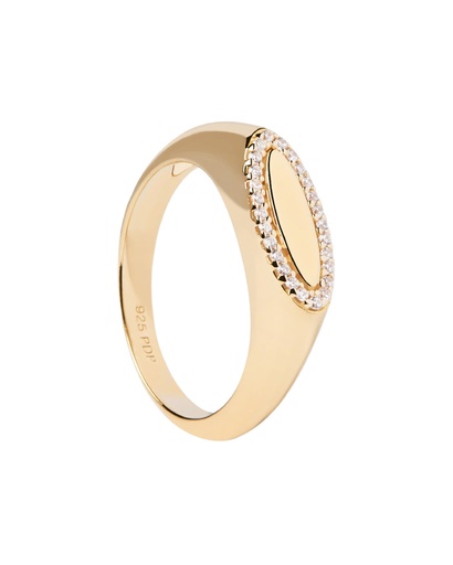 [AN01-629-12] Anillo PDPaola Sello Lace Dorado con Circonitas AN01-629-12