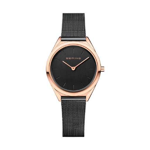 [17031-166] Reloj Bering Ultra Slim Unisex Acero inoxidable IP Negro y Rose