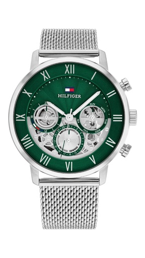 [1710567] Reloj Tommy Hilfiger Hombre Skeleton Legend Acero Plateado Esfera Verde 1710567