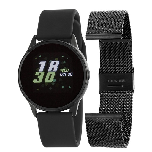 [B58001/1] Reloj Inteligente Marea Unisex Correas intercambiables Caucho Negro y Acero inoxidable IP negro