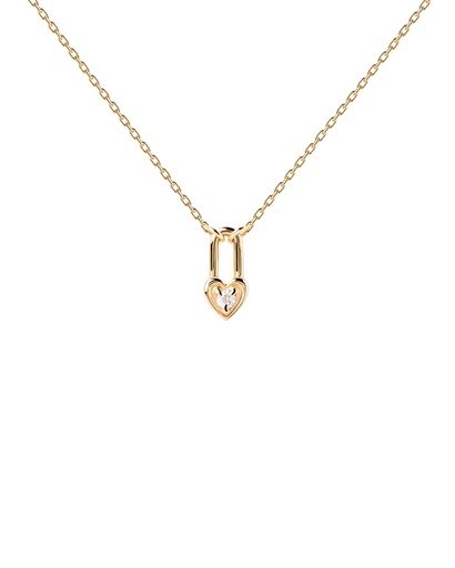 [CO01-510-U] COLLAR PDPAOLA CANDADO CORAZON  GOLD CZ BL