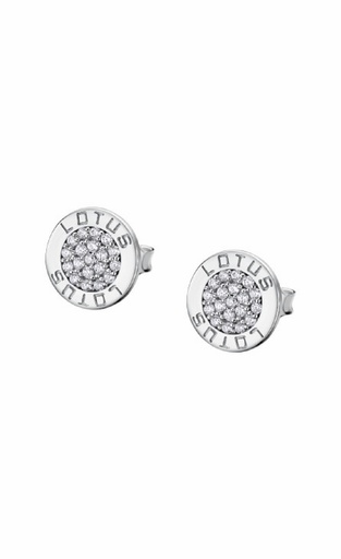 [LP1252-4/1] Pendientes Lotus Silver Trendy Plata Botón Logo Circonitas