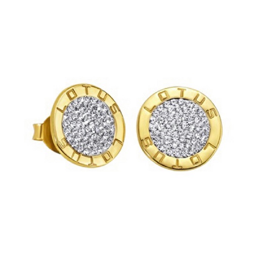 [LP1252-4/2] Pendientes Lotus Silver Logo Dorado Circonitas