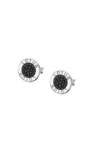 [LP1252-4/7] Pendientes Lotus Silver Logo plata con circonitas negras