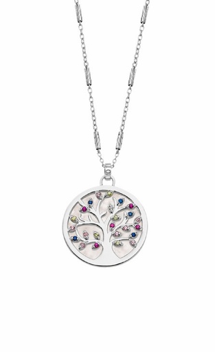 [LP1889-1/1] Collar Lotus Silver Mujer Árbol de la Vida con nácar y Circonitas de color LP1889-1/1